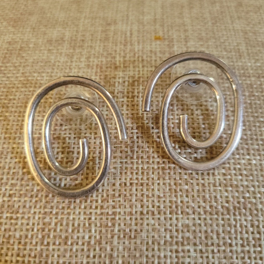 Sterling Silver 925 Abstract Spiral Swirl Stud Earrings Size 1" Whimsigoth